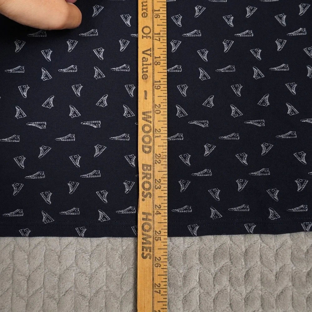 Converse Polo Shirt Boys L Navy Blue All Over Sneaker Print Short Sleeve Pique